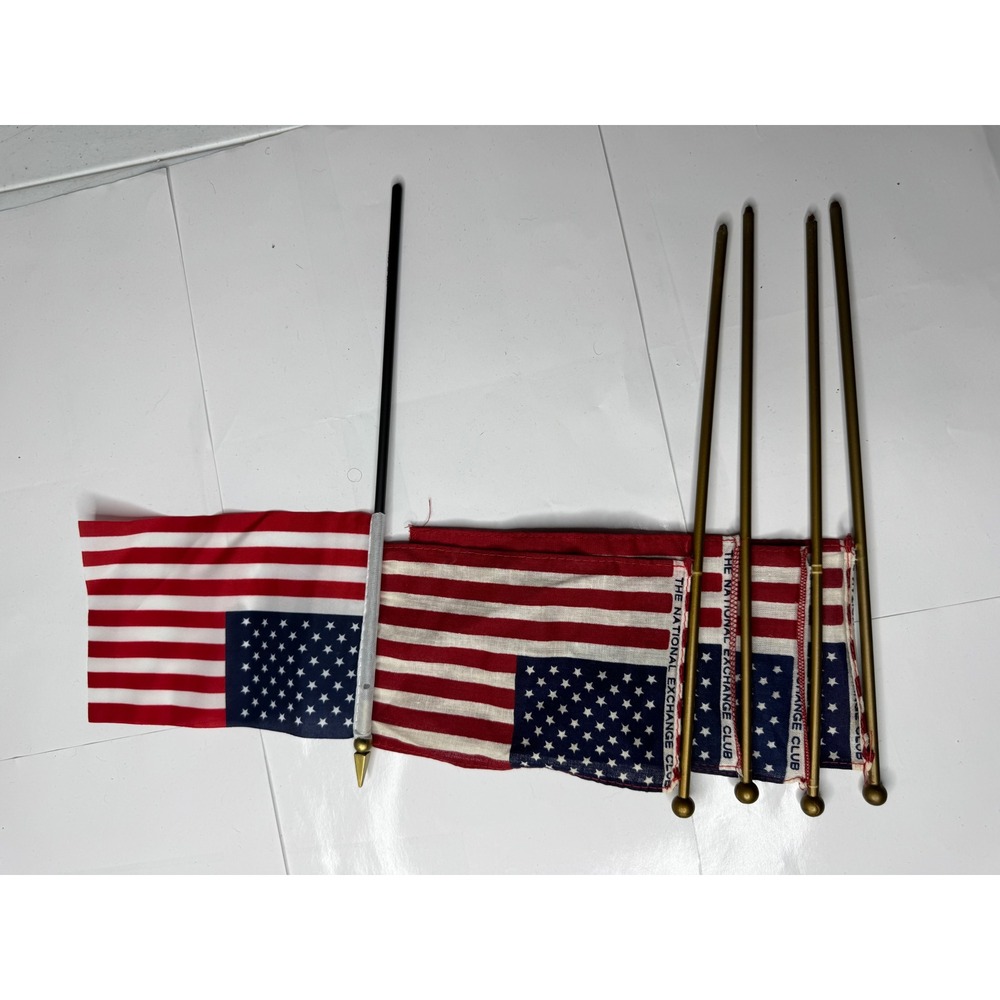 Lot of 7 American Flags Annin Garden Flags & National Exchange Club Handheld